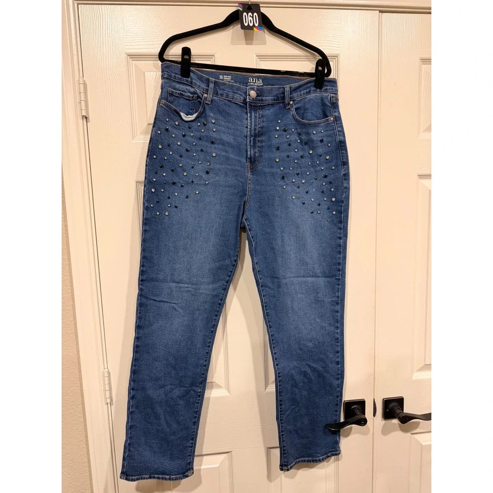 #60 A.N.A JEANS Sz. 16 High-Rise Straight Rhinestone Embellished